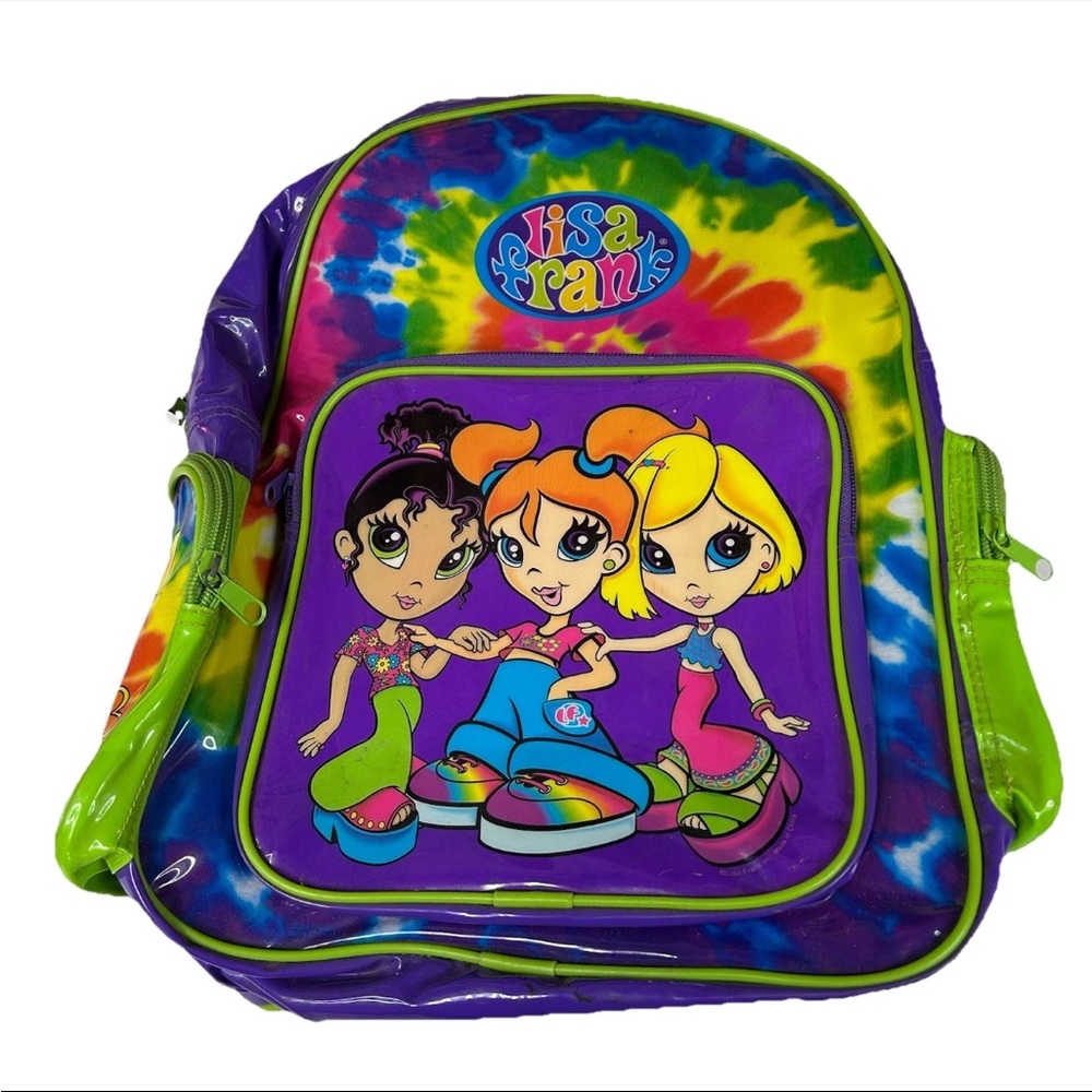 Vintage Lisa Frank Full Size Backpack 3 Fab Girl Friends Tie Dye Purple Green